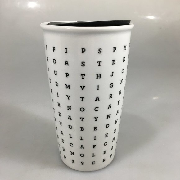 Starbucks White Word Search Alphabet Crossword Ceramic Mug Traveler 12 oz 2016 - Picture 3 of 7